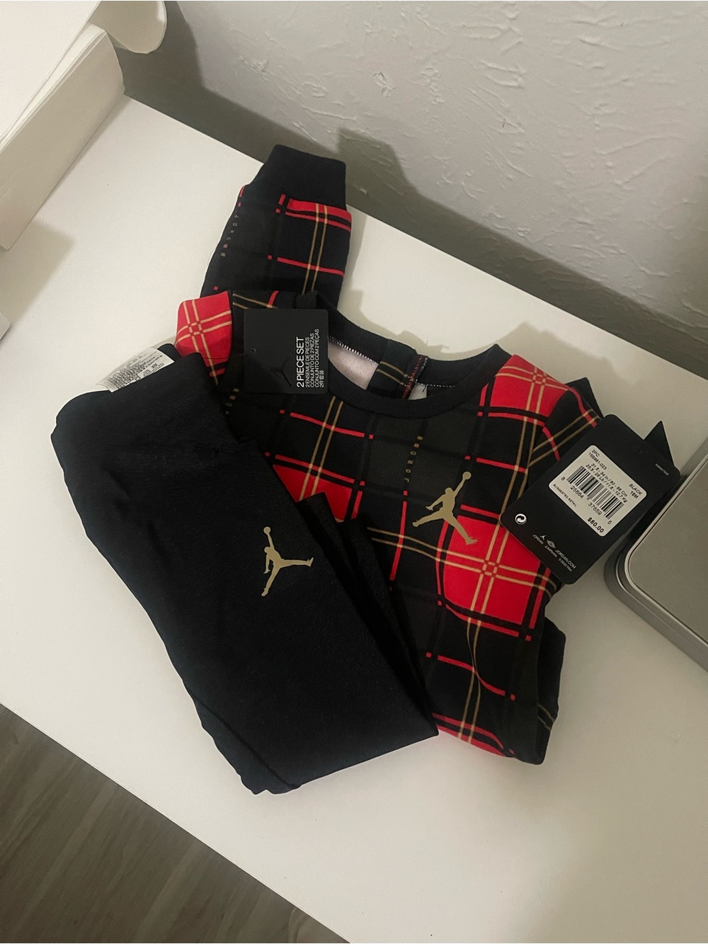 Jordan Plaid Infant Top with Gold Jumpman - Black & Red